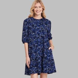 Tyler Boe Tinsley Abstract Floral Print Dress Tiered Mini Blue Black Size S